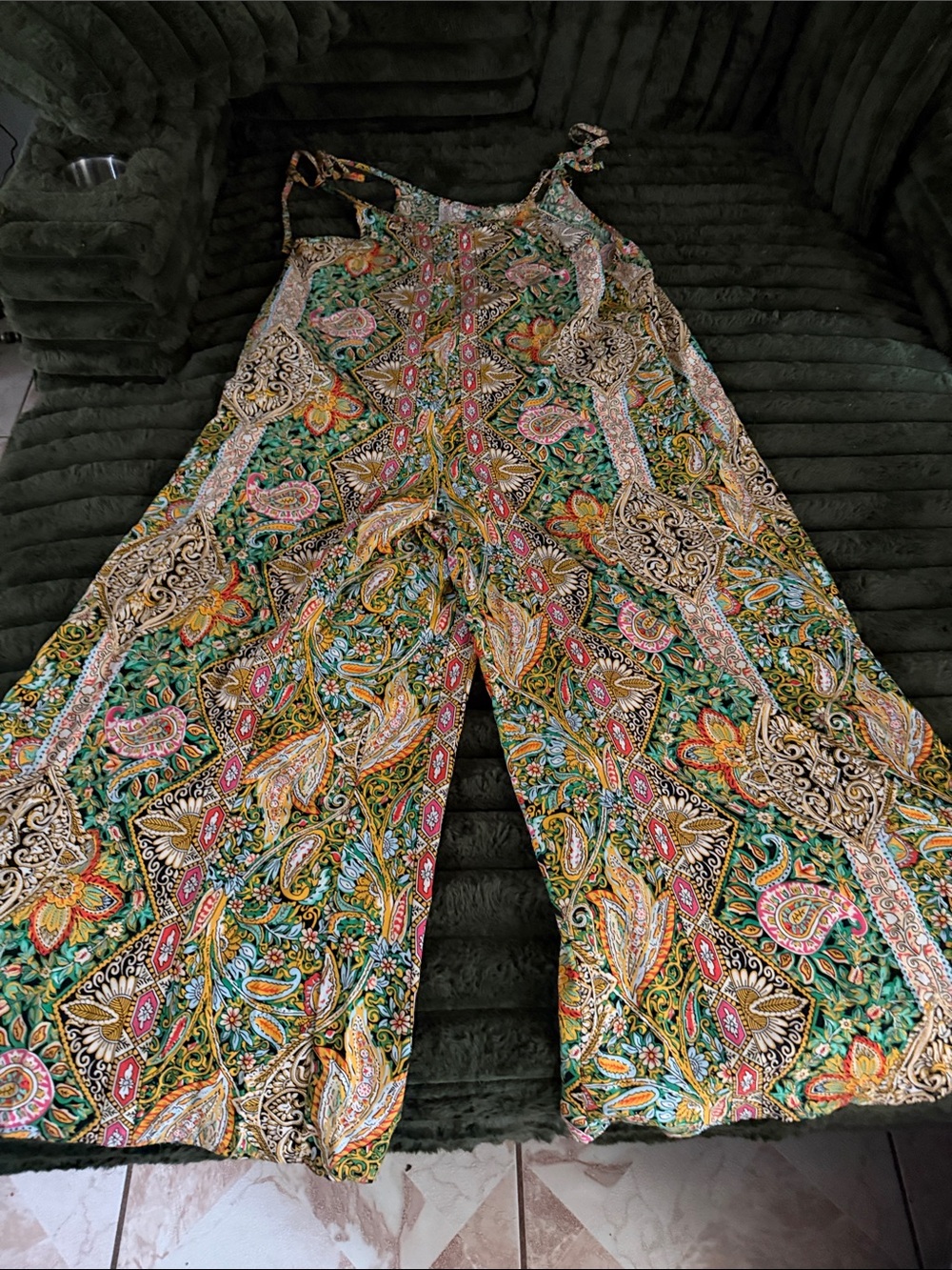 SHEIN Green Multicolor Paisley Wide-Leg Jumpsuit